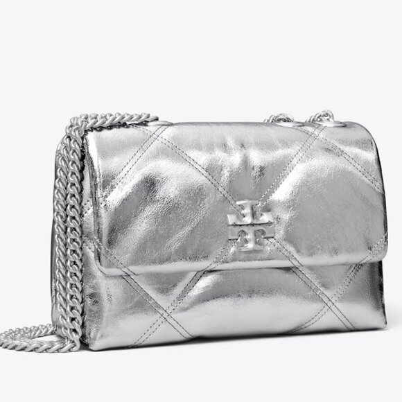 TORY BURCH Small Kira Diamond Quilt Metallic Leather Convertible Shoulder Bag - Picture 6 of 14